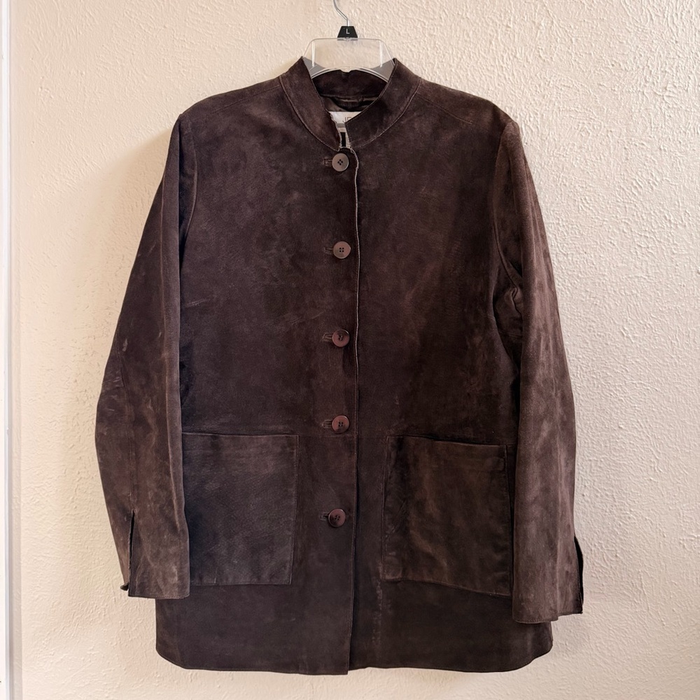 Brown Suede Button-Front Women's Leather Jacket
